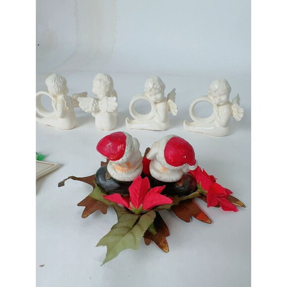 Vintage Holiday Ceramic & Glass Ornament Set With Angels Santa Star & Gift Desig - Picture 6 of 16